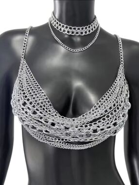 NEW Chained Mesh Bralette Regalia w/ Necklace ▪︎ Silver ▪︎ OSFA